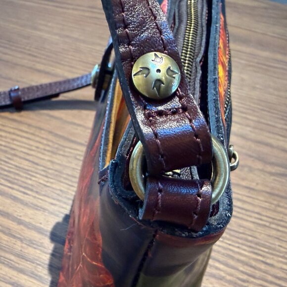 Patricia Nash Navy & Leaf Print Leather Crossbody - Like-New - So Pretty! - Picture 6 of 13
